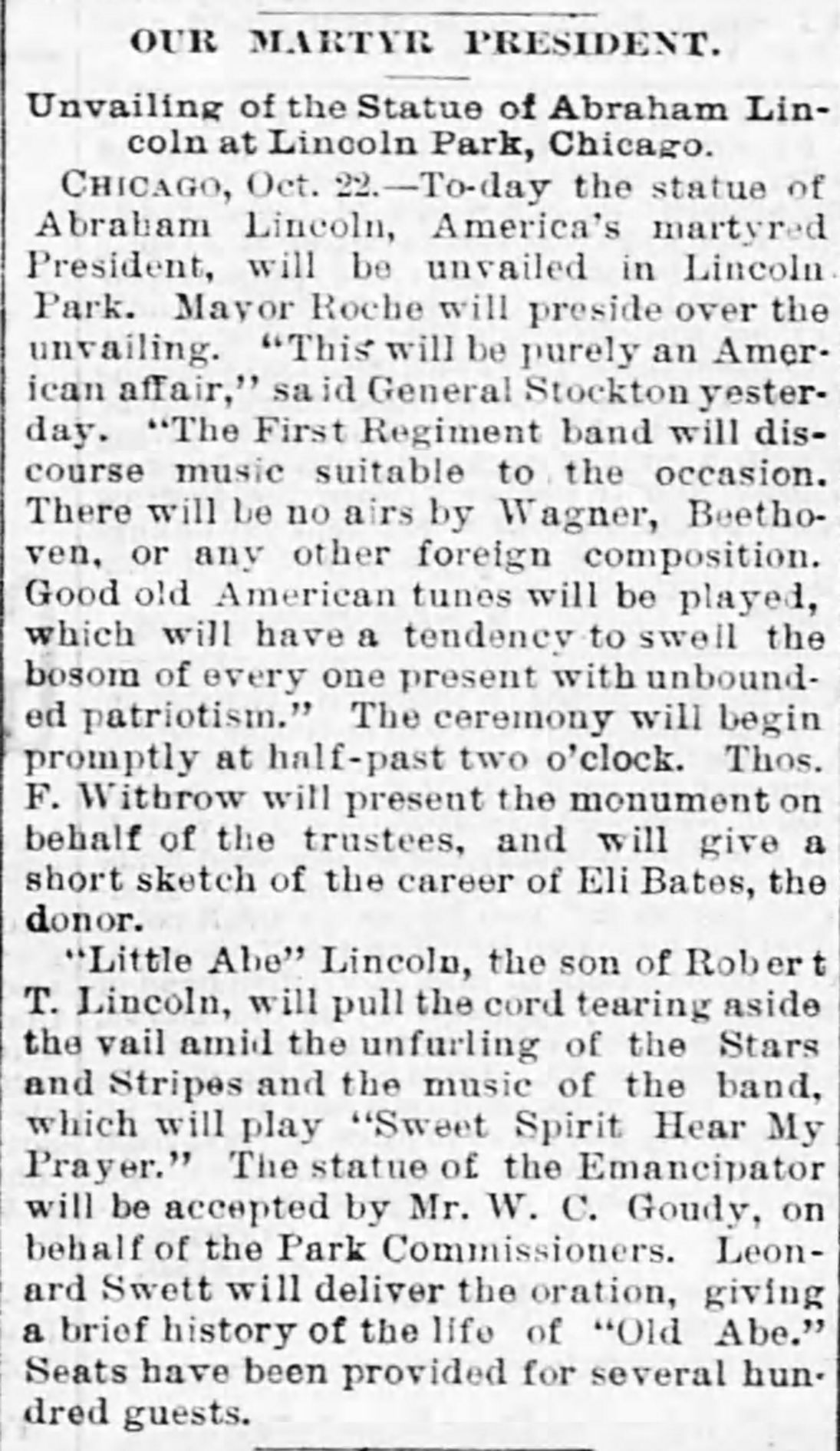 Unveiling of the Statue of Abraham Lincoln at Lincoln Park, Chicago